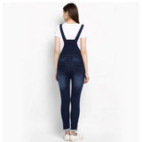 Blue denim distressed dungaree pant, casual women's wear