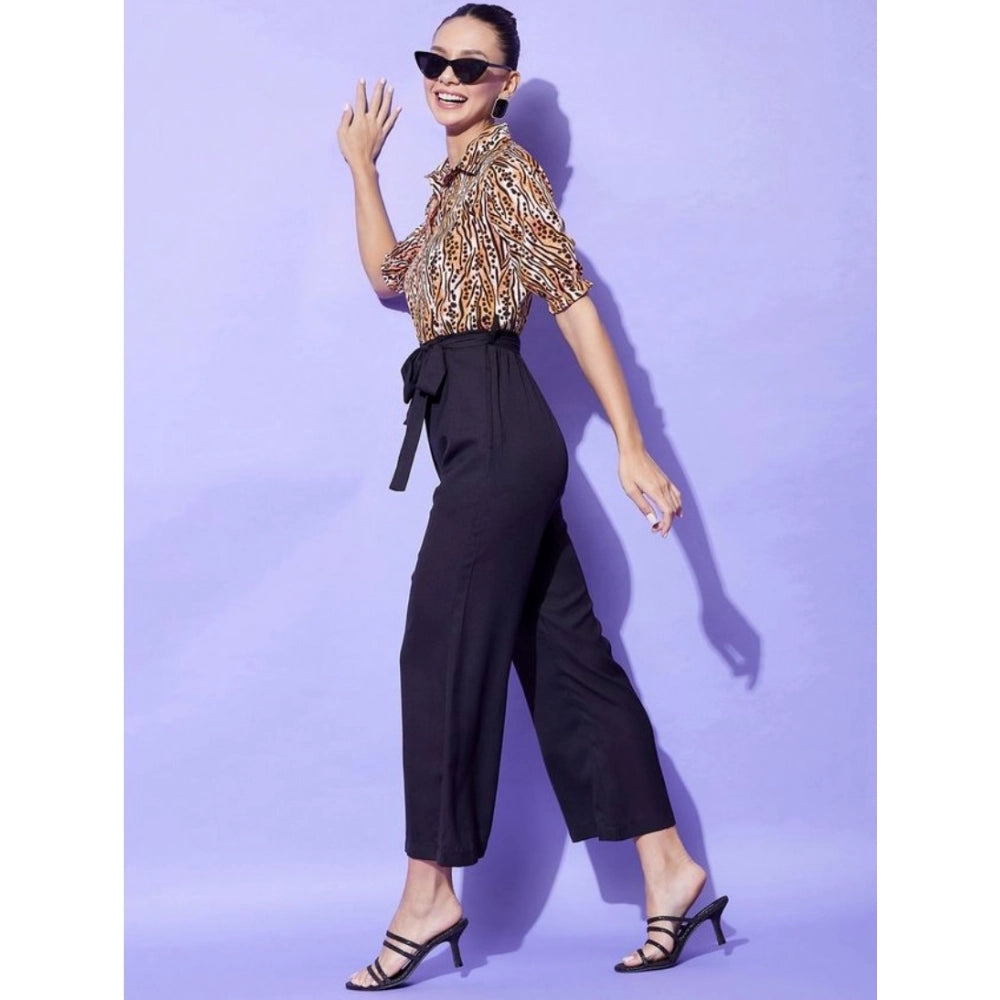 Women's half sleeve jumpsuit, polyester, animal print