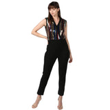 Black polyester sleeveless jumpsuit with embellishments
