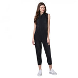 Women's black denim sleeveless jumpsuit