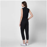 Black women's denim jumpsuit, sleeveless