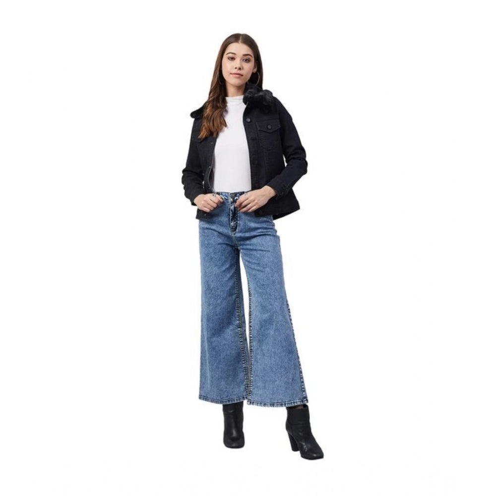 Black faux fur long sleeve jacket