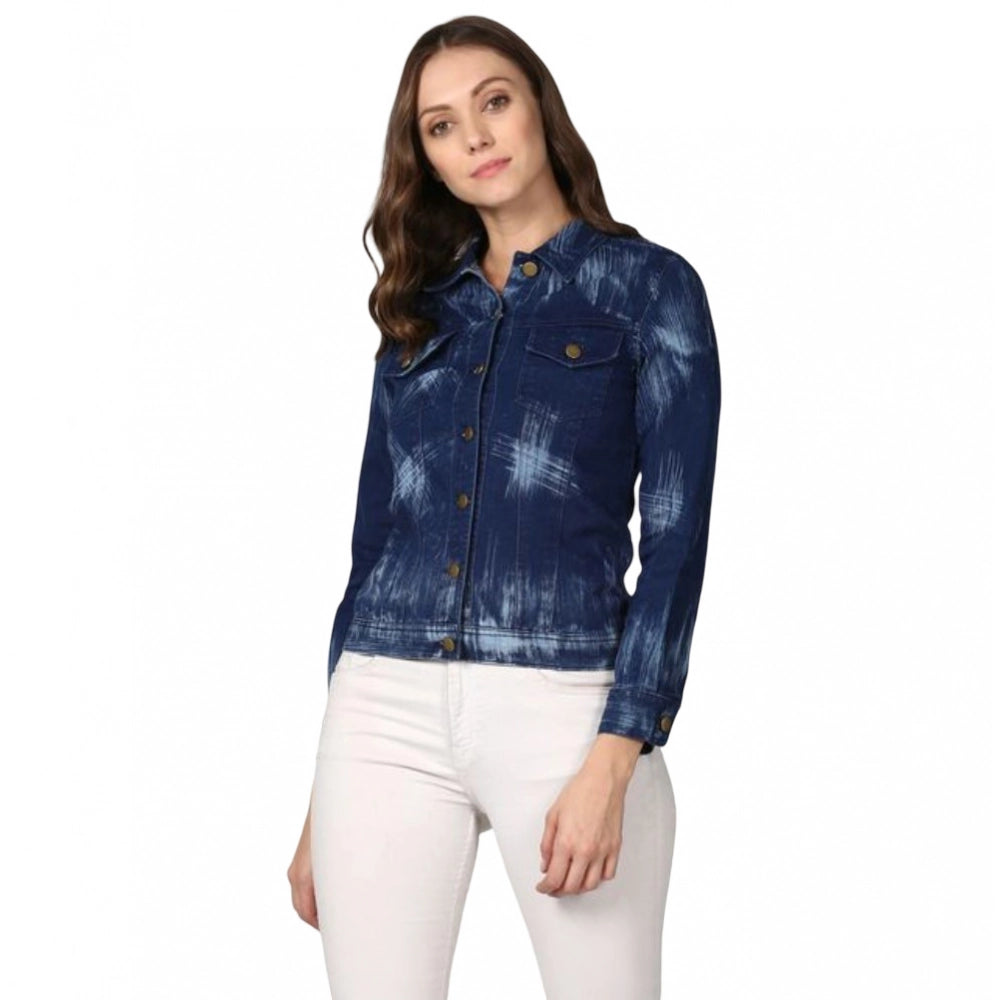 Women's long sleeved denim jacket, washed blue color