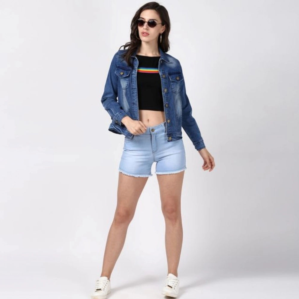 Blue denim jacket, women's hand-painted long sleeve