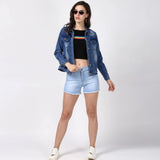 Blue denim jacket, women's hand-painted long sleeve