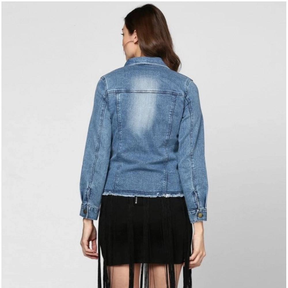 Blue denim long sleeve jacket, distressed detailing