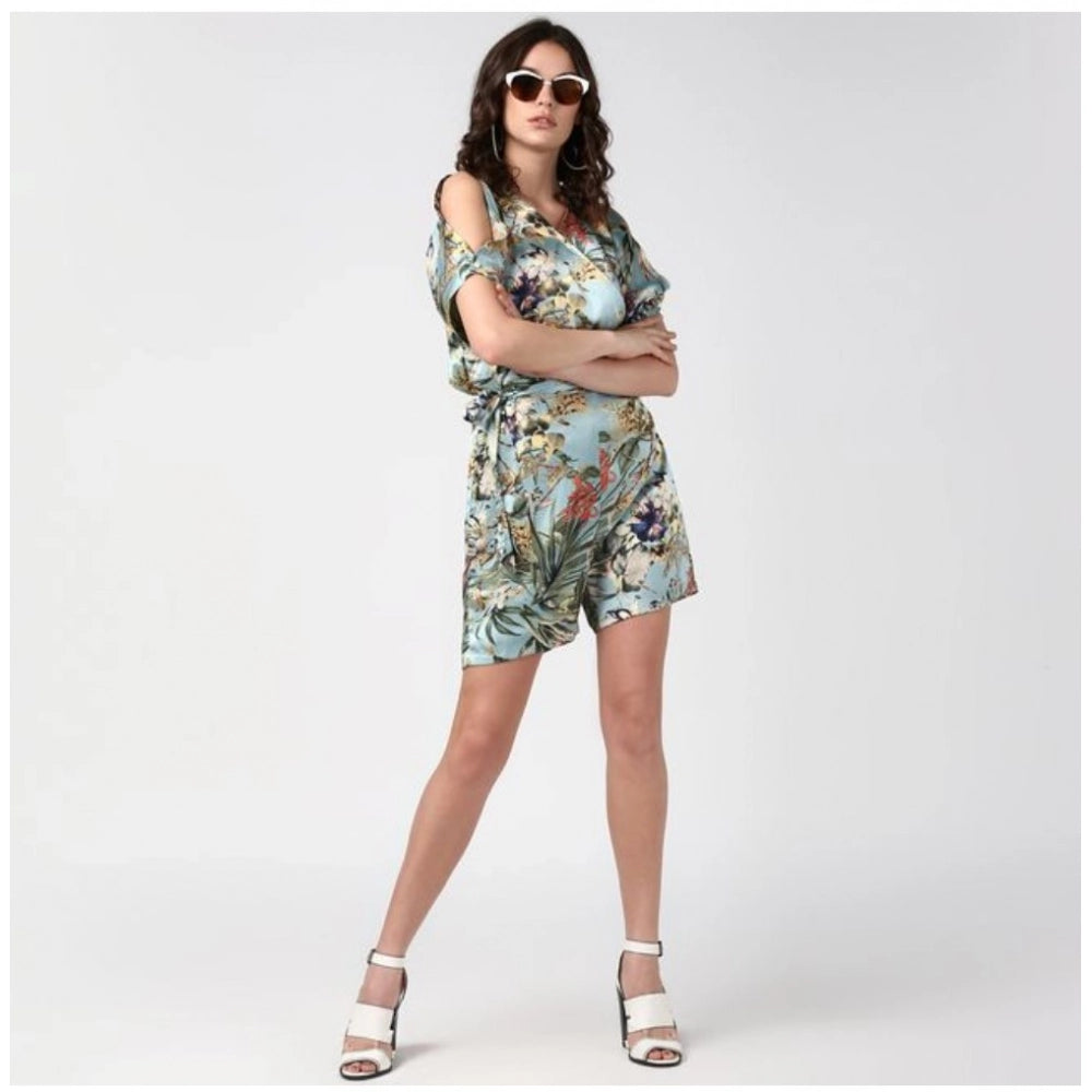 Multicolor women's floral dungaree pant, polyester material