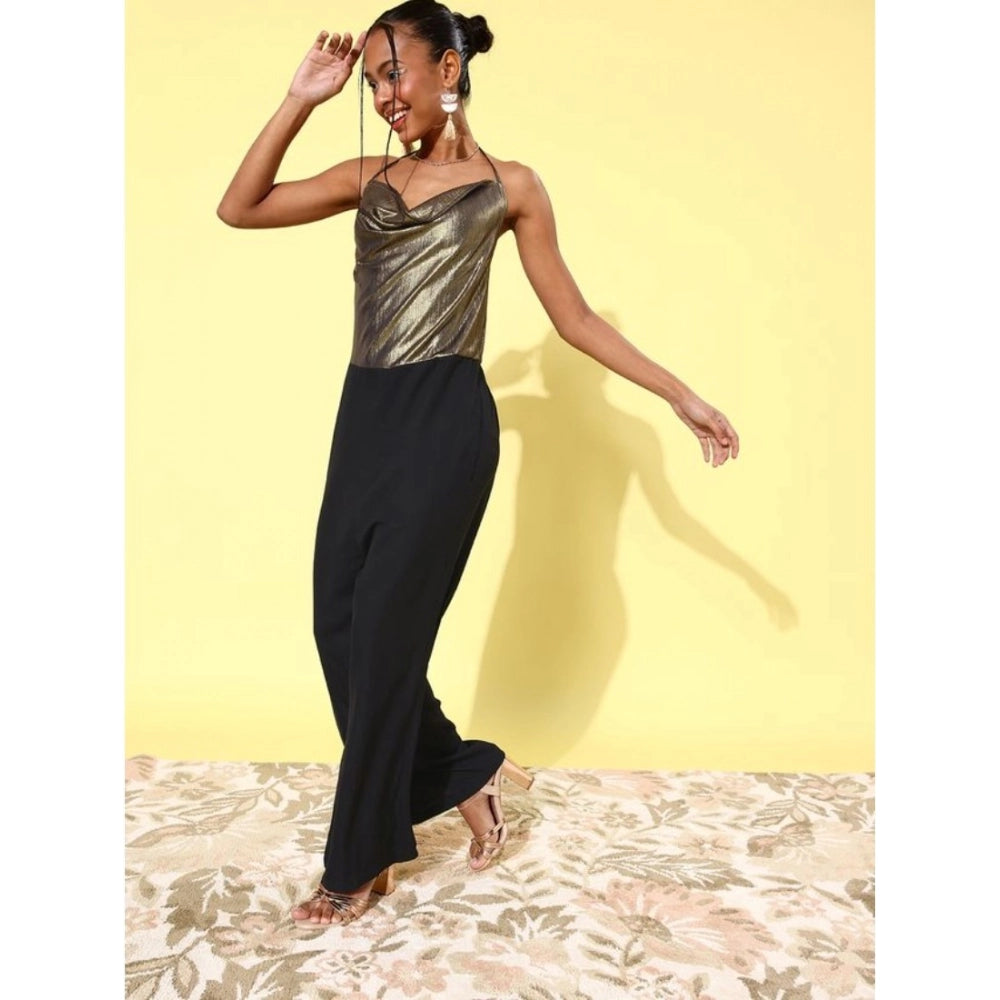 Gold polyester sleeveless women's jumpsuit