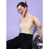 Gold and black polyester embellished sleeveless jumpsuit for women