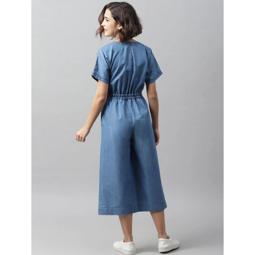 Women's denim half sleeve jumpsuit (blue)
