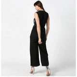 Women's black polyester embroidered sleeveless jumpsuit