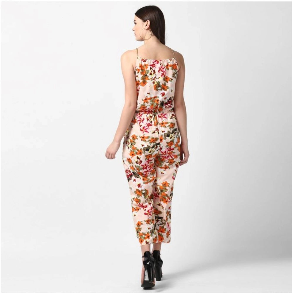 Peach floral jumpsuit with spaghetti straps