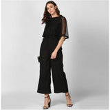 Black polyester women's half sleeve jumpsuit