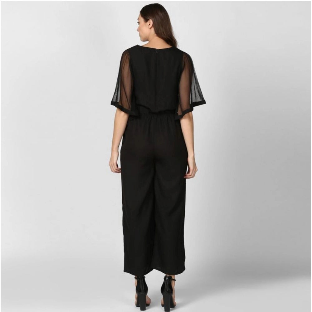 Black polyester women's jumpsuit with half sleeves