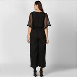 Black polyester women's jumpsuit with half sleeves