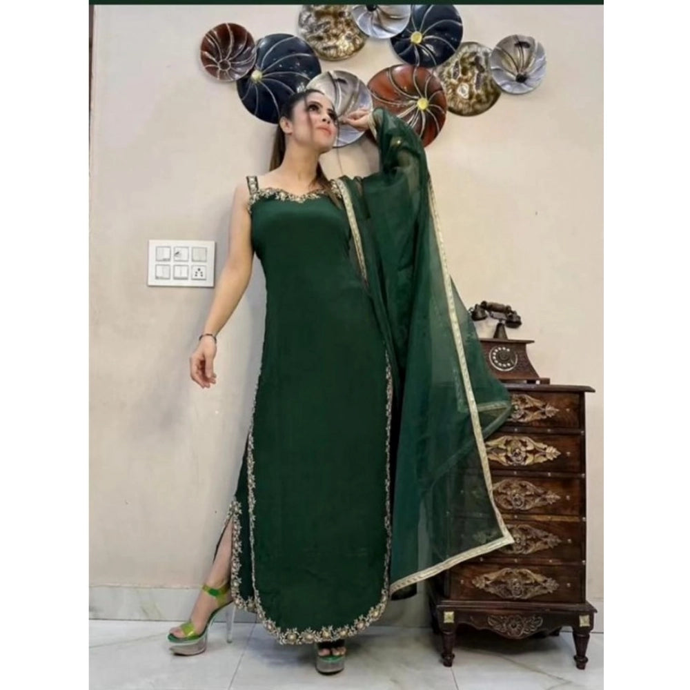 Green Georgette embroidery kurti, palazzo and dupatta set - intricate design for women's ethnic fashion