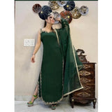 Green Georgette embroidery kurti, palazzo and dupatta set - intricate design for women's ethnic fashion