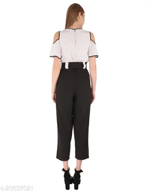 Fancy polyester jumpsuit with printed net pattern, short sleeves, size XL for women