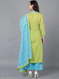 Rayon blend printed kurta palazzos with dupatta, three-quarter sleeves - Vaamsi women's party set, India