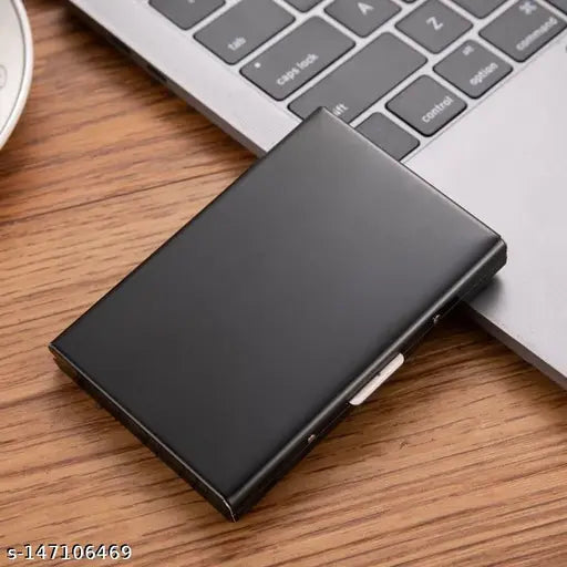 Stainless steel men's wallet with anti-RFID card holder, waterproof poet case. Slim, durable design holds 7 cards or 6 cards + 3 folded bills. Indian-made, stylish accessory for everyday use