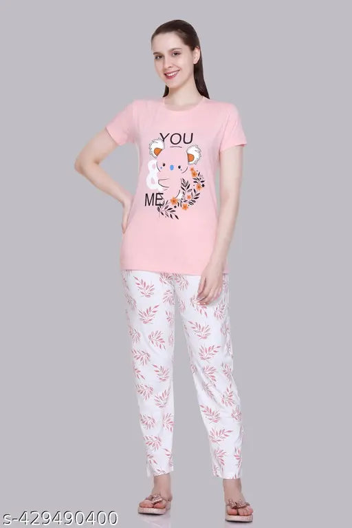 Women's cotton printed half-sleeve night suit set, vibrant girls' pajamas with short sleeves and printed design, India-made sleepwear