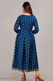 Dark blue long-sleeve dress with a high neck and embroidered stars