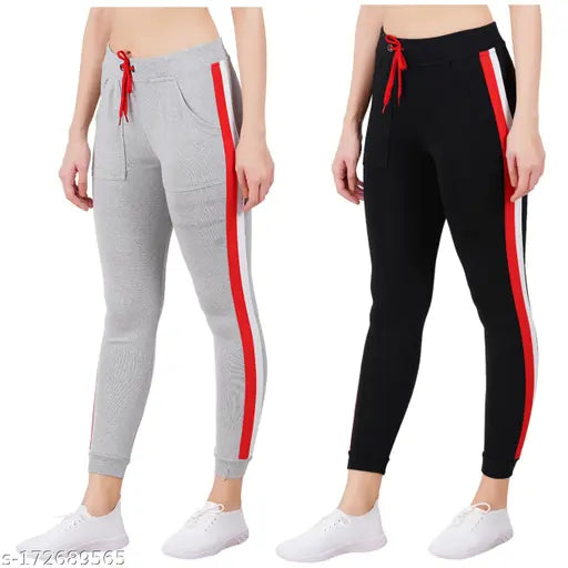 Cotton blend self-design net women's pocket joggers for gym, yoga, sports & fitness (pack of 2), free size available