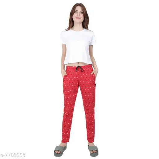 Women's regular fit soft cotton nightwear track pants printed with pattern lower pyjama