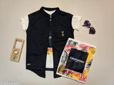 Boys' winter jacket, black and white with faux fur collar