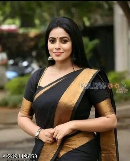 Cottan silk saree with blouse, solid pattern Indian attire for women in free size (5.4m saree, 0.8m blouse)