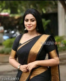 Cottan silk saree with blouse, solid pattern Indian attire for women in free size (5.4m saree, 0.8m blouse)