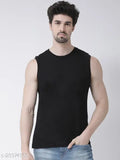 Black cotton men's gym vest, sleeveless design for workout comfort and unrestricted movement