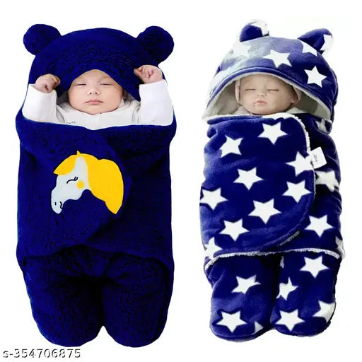 Microfiber unicorn embroidered hooded baby blankets (2 pack), soft and safe for newborns to 6 months, India origin