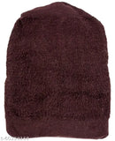 Dark brown woolen beanie cap, long style for men & women - KC291, handcrafted in India