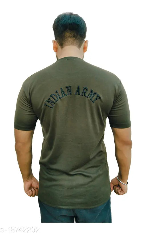 AXOLOTL Military/Army Style Cotton Blend T-Shirt for Men, embroidered net pattern, perfect for casual or sports wear. Made in India