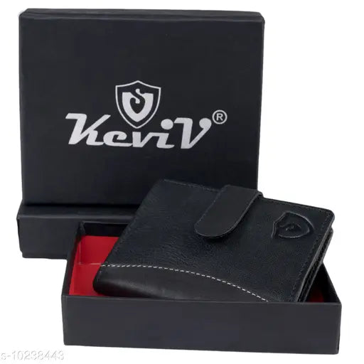 Black Keviv RFID blocking leather wallet for men and women - 18 card slots, solid pattern, free size, made in India