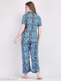 Sky blue printed rayon night suit, lightweight and tie-dye design, size S-XXXL