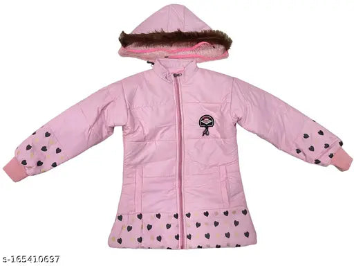 Pink coat with hood, zip closure