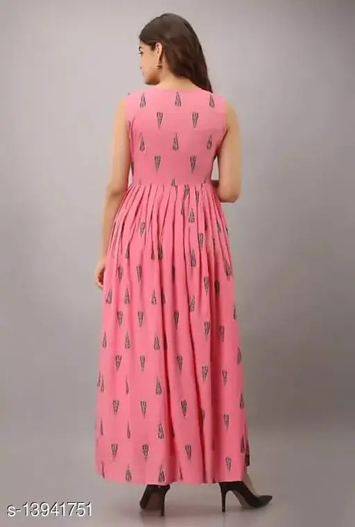 Pink cotton long-sleeve anarkali kurta with embroidered border