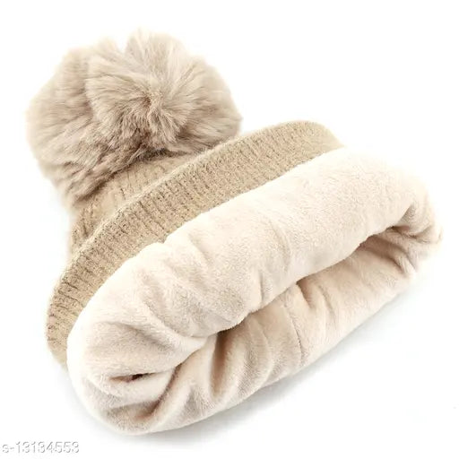 Knitted beanie cap, angora material, winter wear for men and women