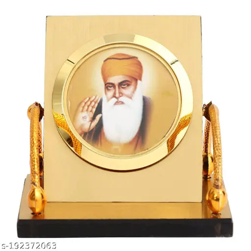 Golden color shining acrylic religious idol, Laps of Luxury Ek Onkar Guru Nanak Jifor Car art