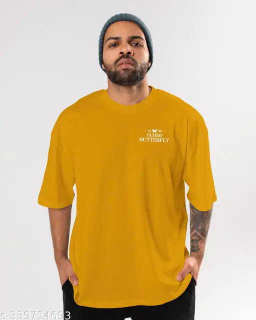 Yellow polycotton three-quarter sleeve men's graphic print t-shirt by FLYIND VOGUE, India origin