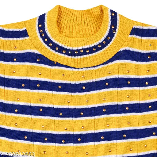 Pretty woolen girl set with top & bottom (multi-color), long-sleeve winter wear for toddlers (1-4 years), handcrafted in India