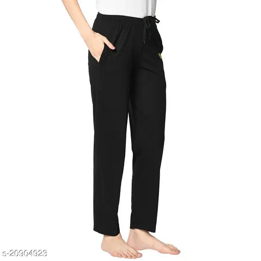 Women's black elasticated lounge pants with drawstring waist, casual sleepwear