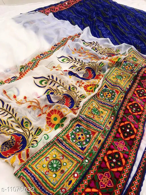 Women's embellished festival Bandhani saree with intricate embroidery, Riva Enterprise