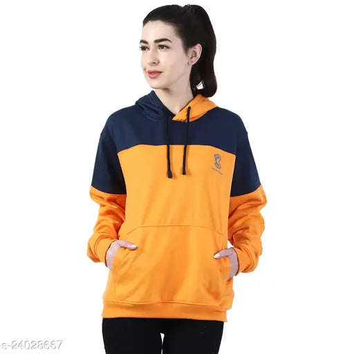 Indian cotton blend women's full sleeve hoodie, solid color with kangaroo pocket