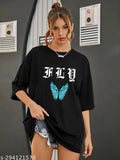 Oversized round neck t-shirt, white print, 34 sleeves, for women