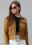 Cotton blend denim jacket, three-quarter sleeves, solid color for women's fashion