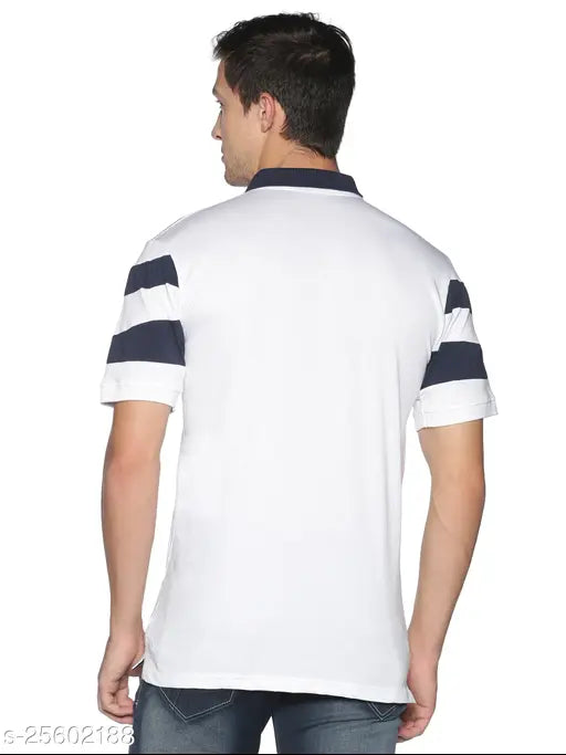 Adro Premium Cotton White Colorblocked Men's Polo T-Shirt, short sleeves, S (39in/27in), M (40in/27.5in) - Indian brand for stylish summer wear