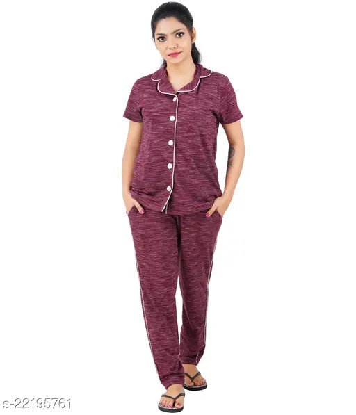 XL women's cotton night suit set, Indian-made solid pyjamas and shirt